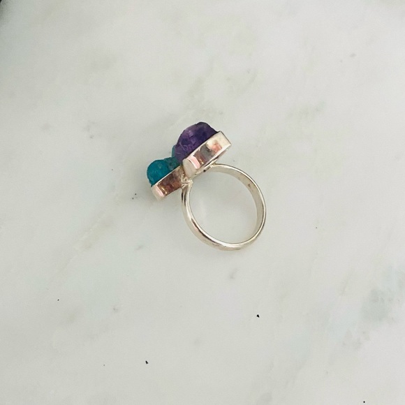 Rough cut amethyst trio, sterling silver setting. - Picture 8 of 15